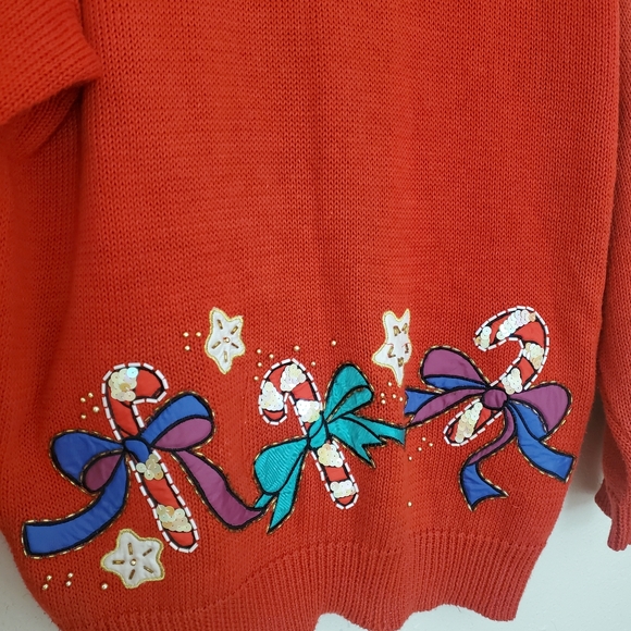 Vintage Lizi Ruch Beaded Embroidered Christmas Holiday Sweater Cardigan Size L - Picture 4 of 6